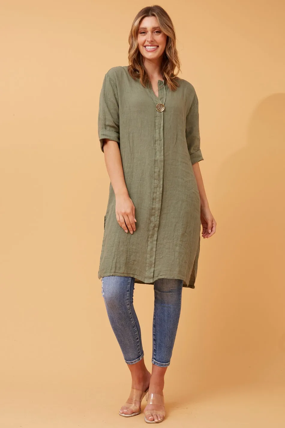 CARMEL BUTTON DETAIL LINEN TUNIC