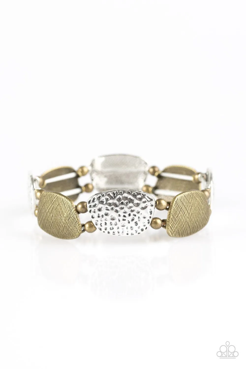 Cave Chic Silver and Brass Stretch Bracelet - Paparazzi Accessories