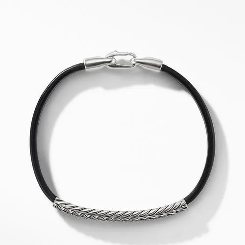 Chevron Black Leather ID Bracelet with Pavé Black Diamonds