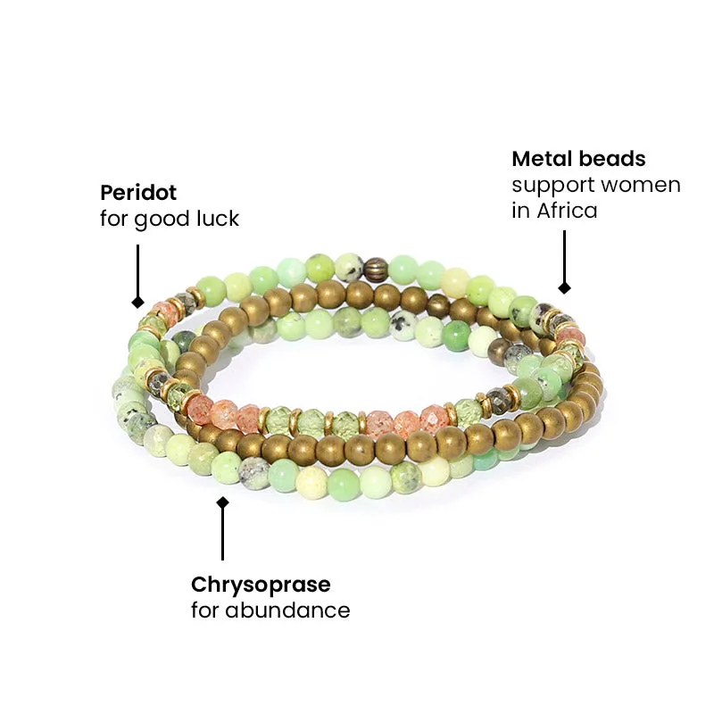 Chrysoprase and Peridot Delicate Bracelet Stack