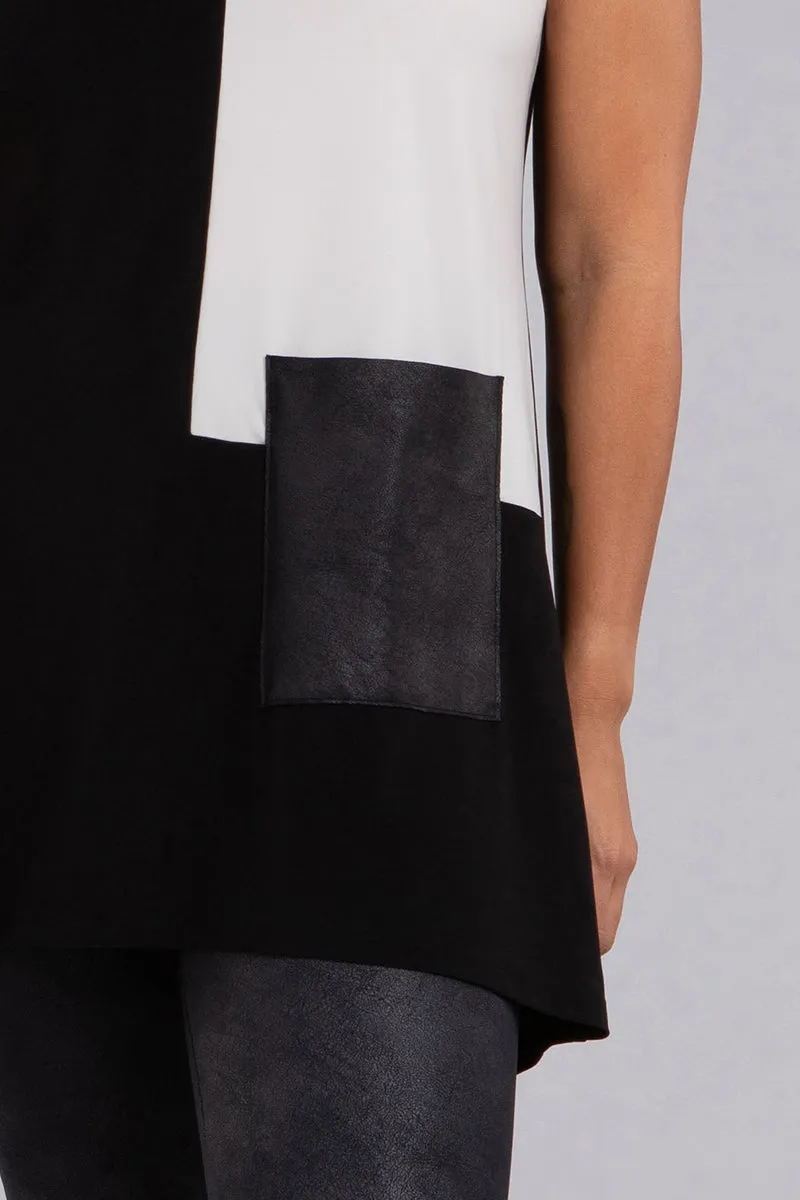 Colour Block Patch Pocket Sleeveless Tunic | Black/Ivory