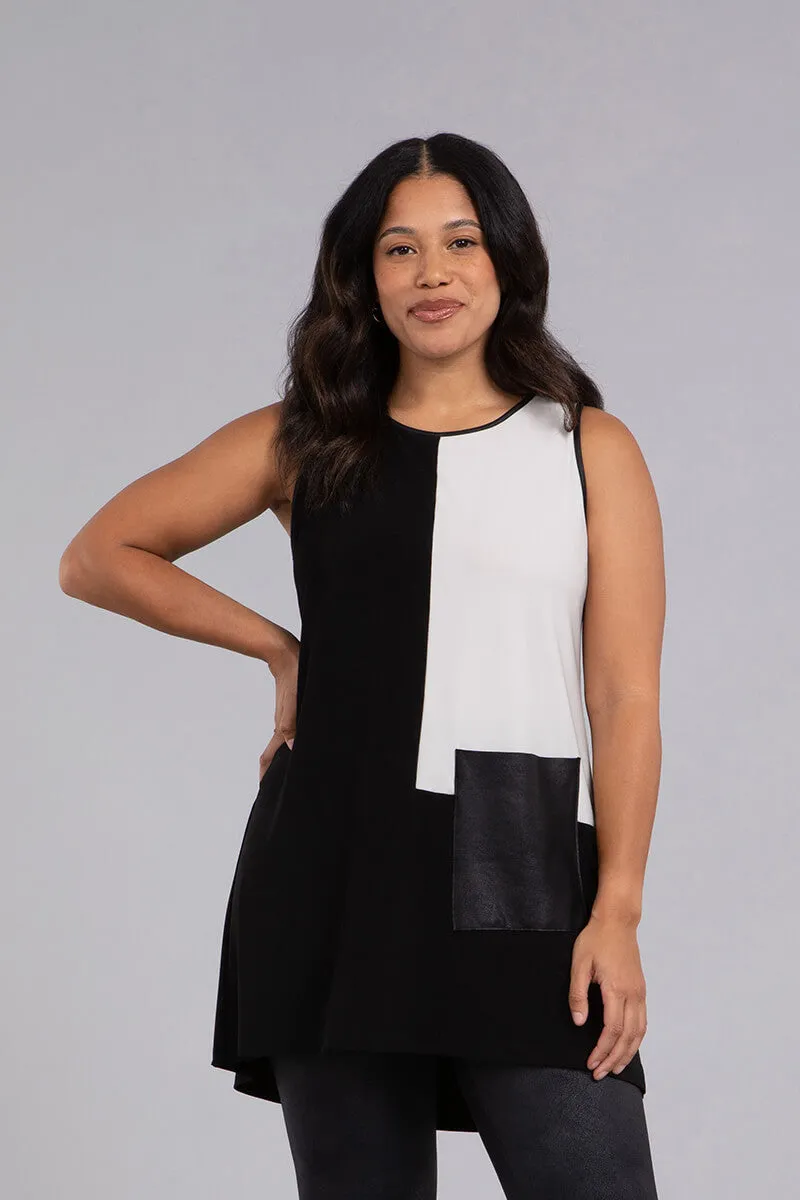 Colour Block Patch Pocket Sleeveless Tunic | Black/Ivory