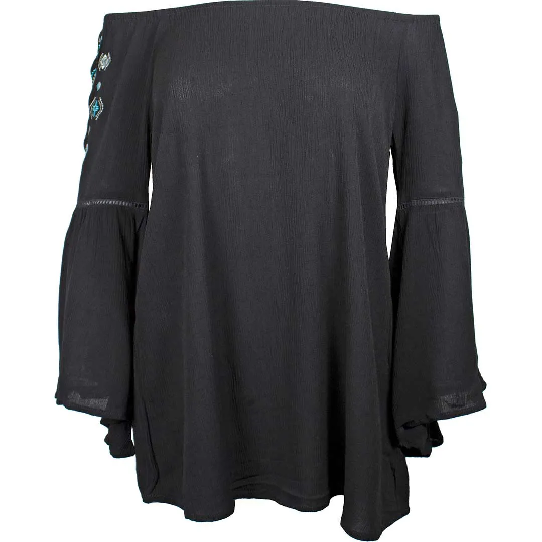 Cowgirl Hardware Women's Off Shoulder Embroidered Tunic Top