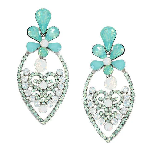 Crystal Rhinestone Flower Heart Evening Earrings