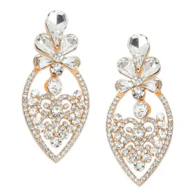 Crystal Rhinestone Flower Heart Evening Earrings