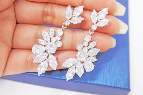 Cubic Zirconia long Bridal Wings Drop, Dangle Crystal, Diamond Earring, Long Bridal Jewelry, Crystal Bridal Earrings, Statement Earrings Cz