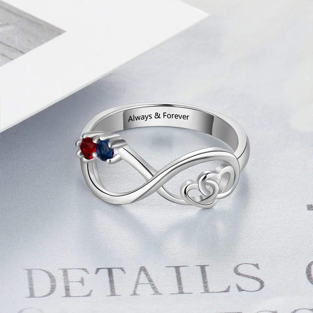 Custom 2 Stone Infinity Mother's Ring or Personalized Couples Ring With Engraving