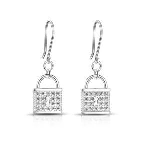 CZ Lock Earrings Silver