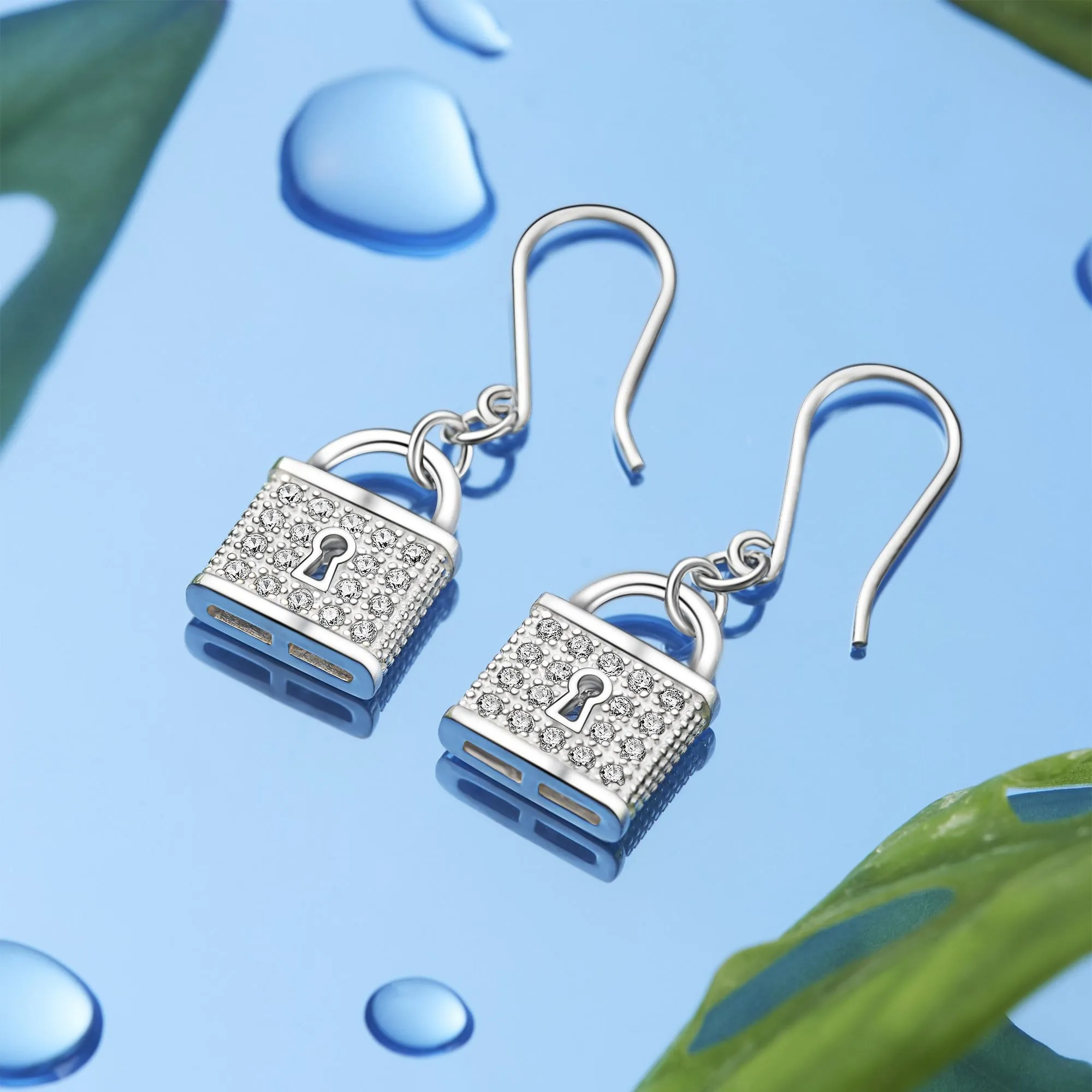 CZ Lock Earrings Silver