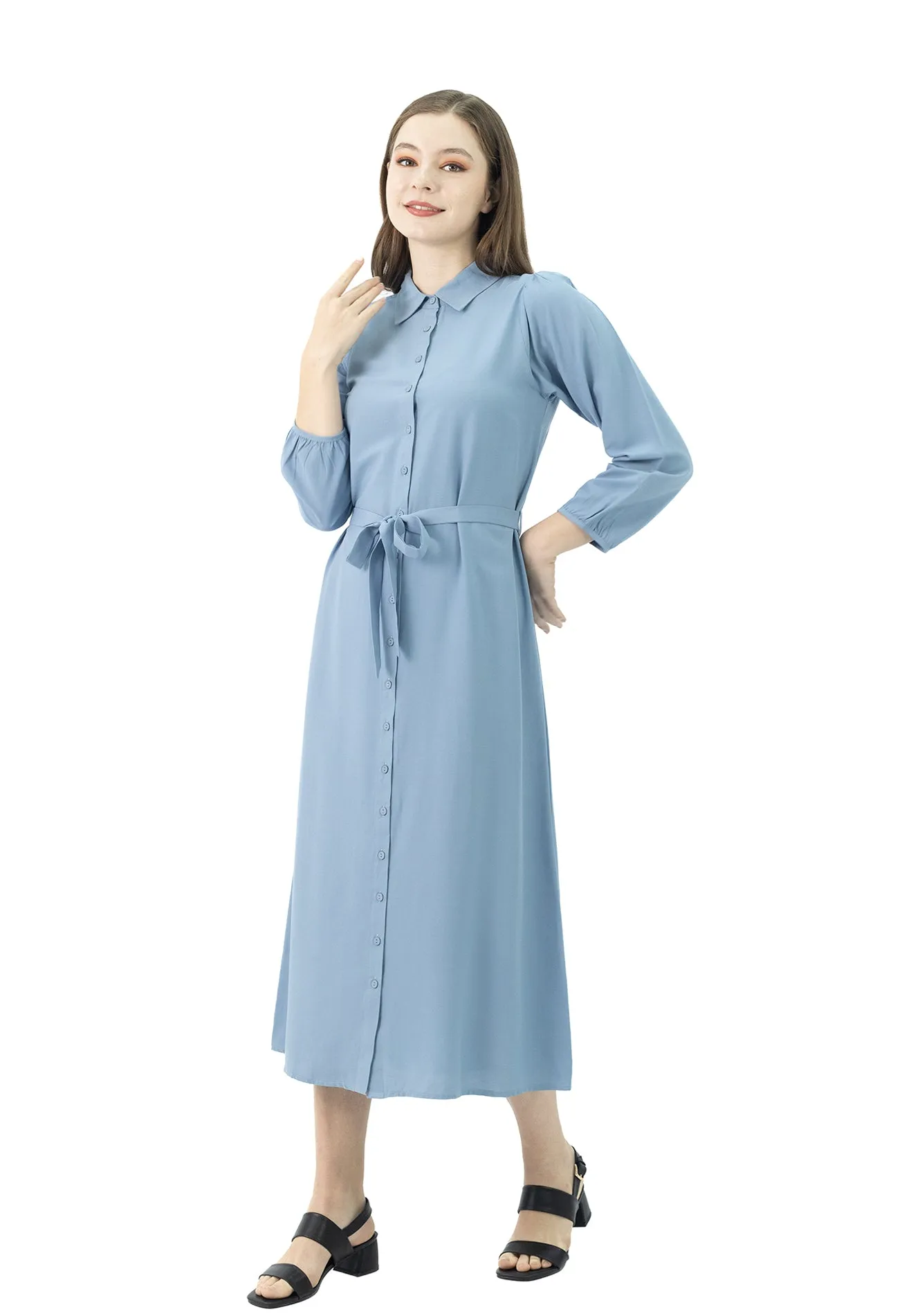 DAISY BY VOIR Wing Collar Tie Waist Dress