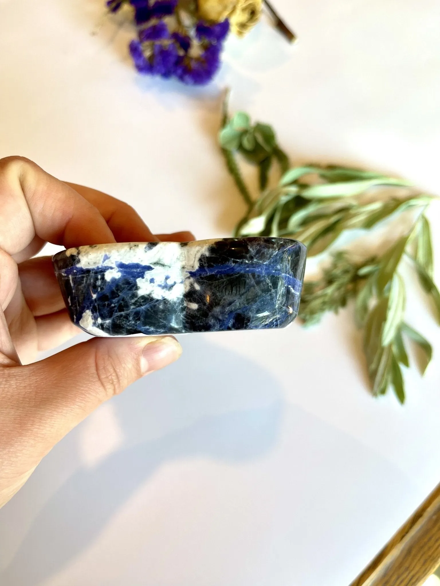 Deep Blue White Heart Sodalite Dish