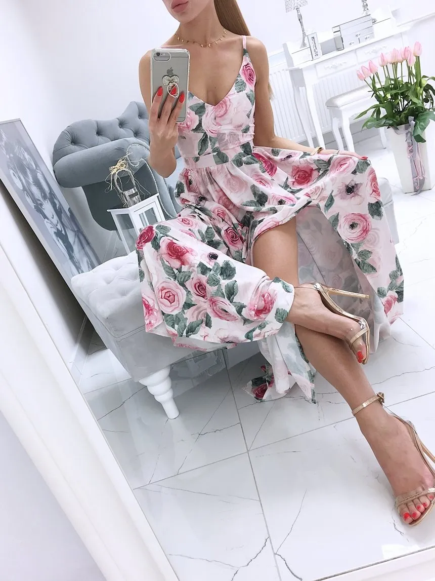 Deep V Neck Slit  Dress