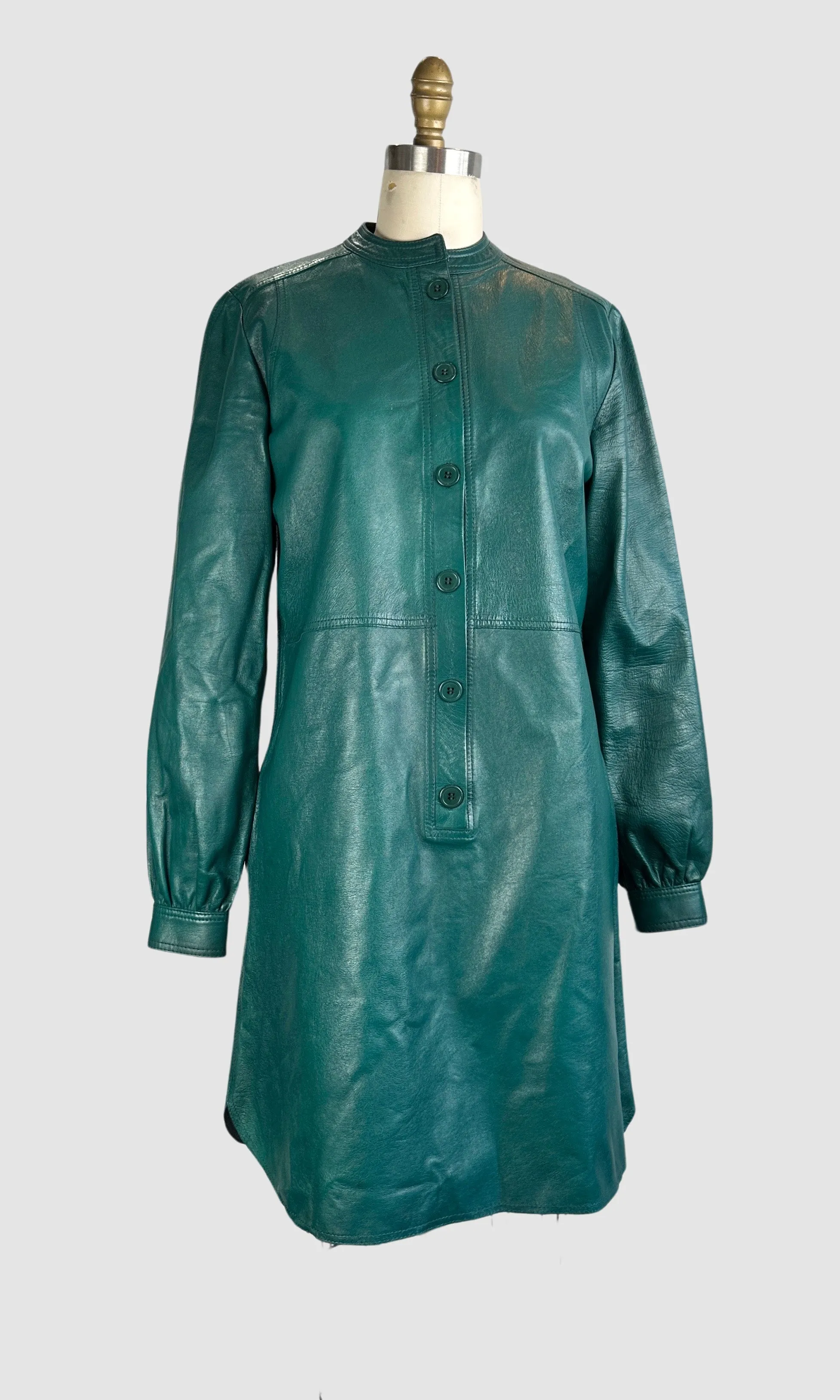 DEREK LAM Forest Green Leather Shirt Dress  Small