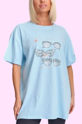 Diamante Glasses Pattern Cotton Top