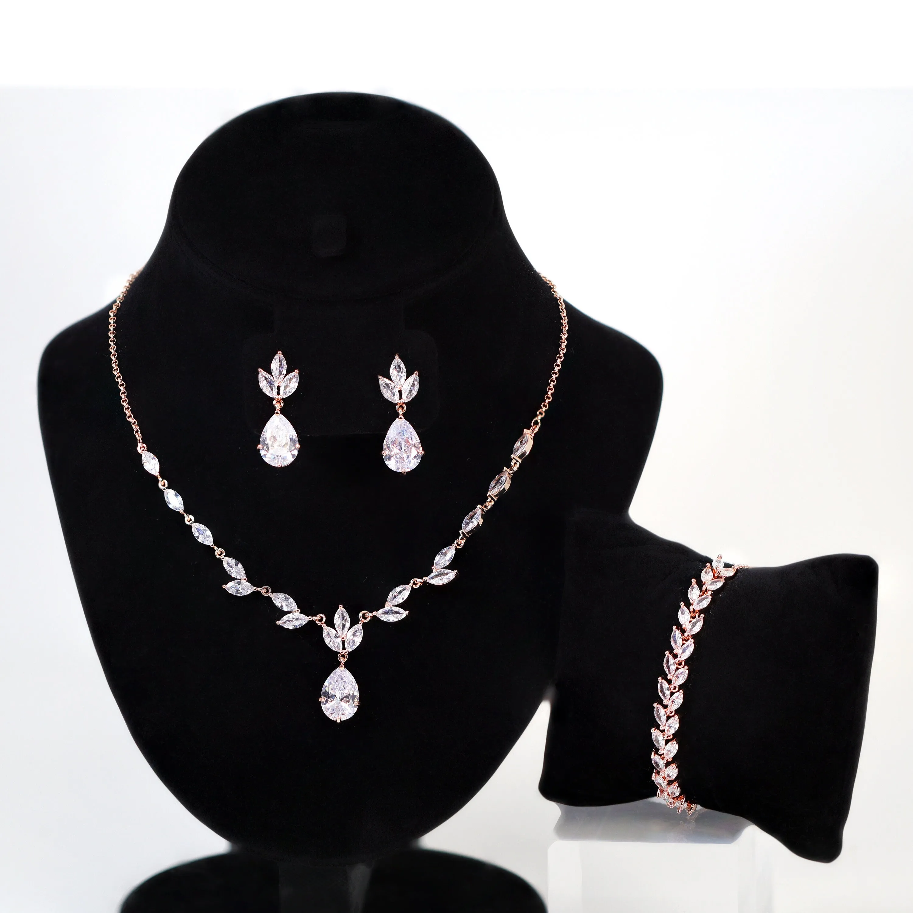 Divine Dewdrops: Swarovski Crystal Vine and Leaf Necklace Set, Statement Earring And Necklace Set, CZ Necklace set