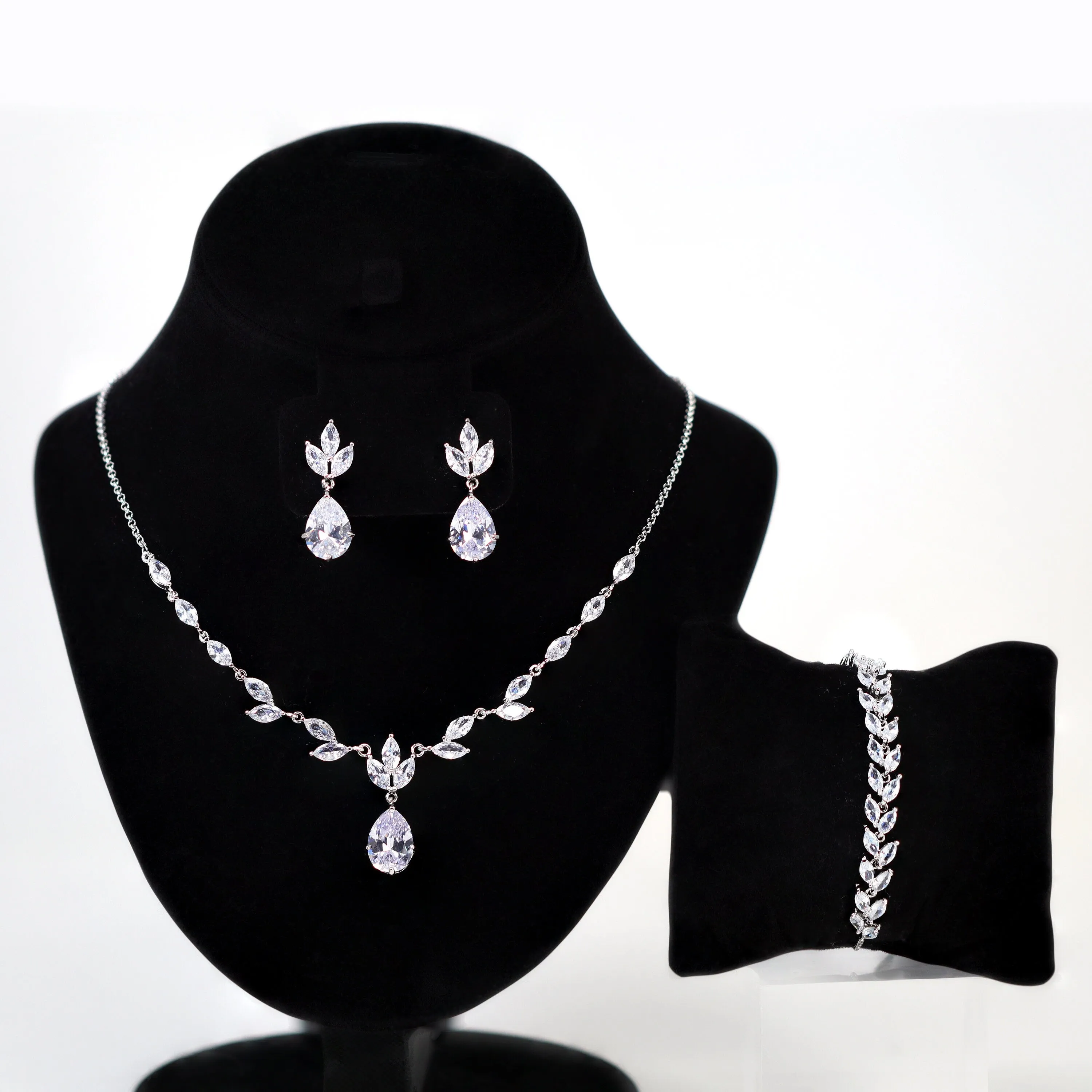 Divine Dewdrops: Swarovski Crystal Vine and Leaf Necklace Set, Statement Earring And Necklace Set, CZ Necklace set