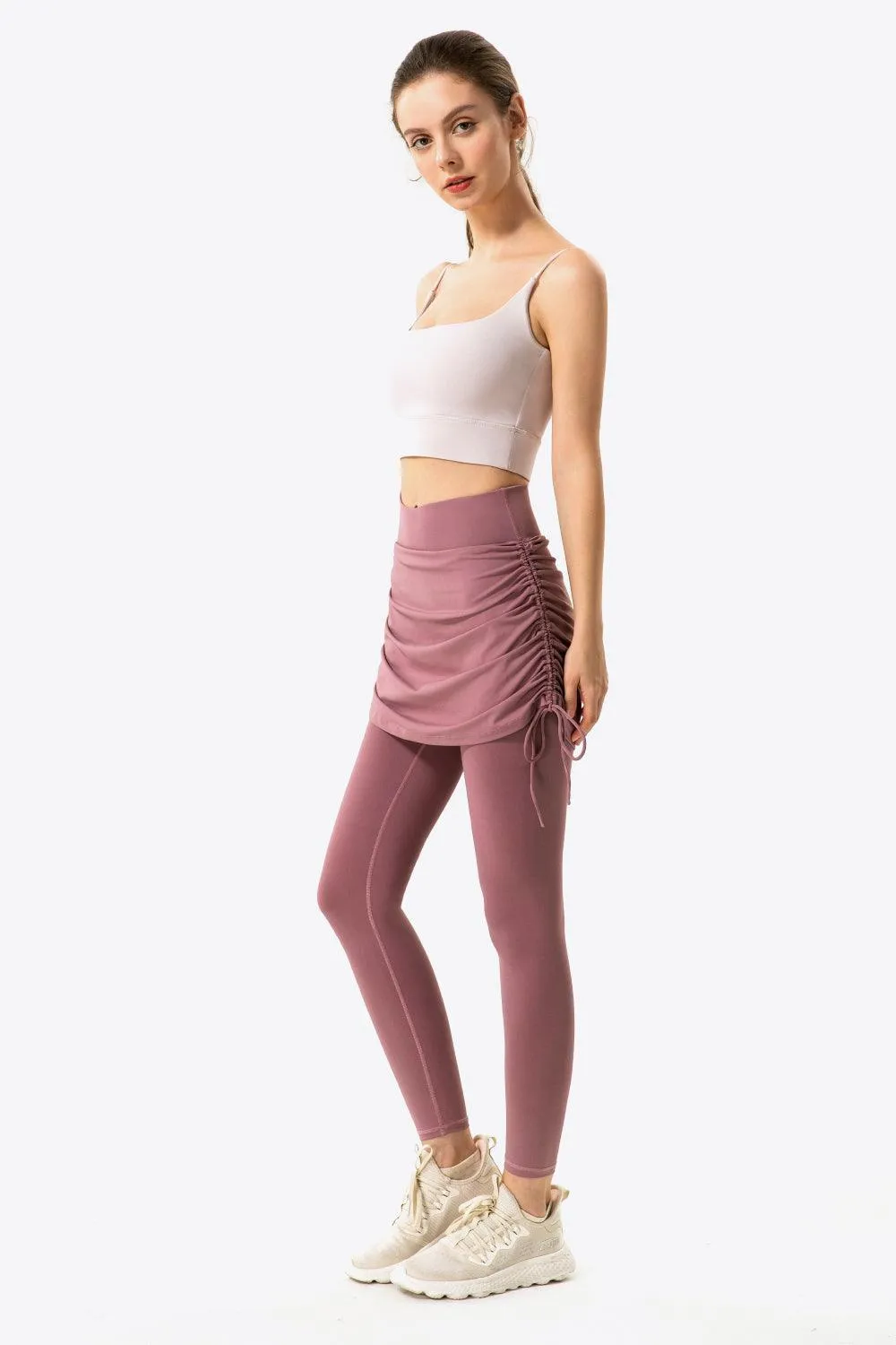 Drawstring Ruched Faux Layered Yoga Leggings