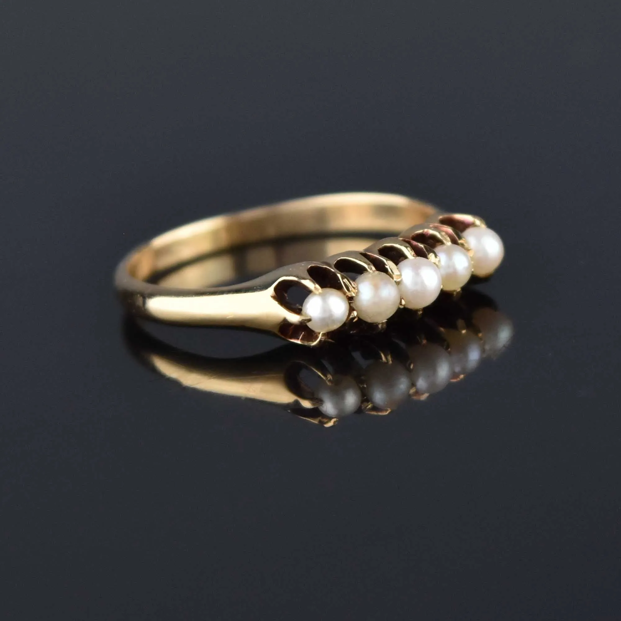 Edwardian 14K Gold Five Stone Pearl Ring