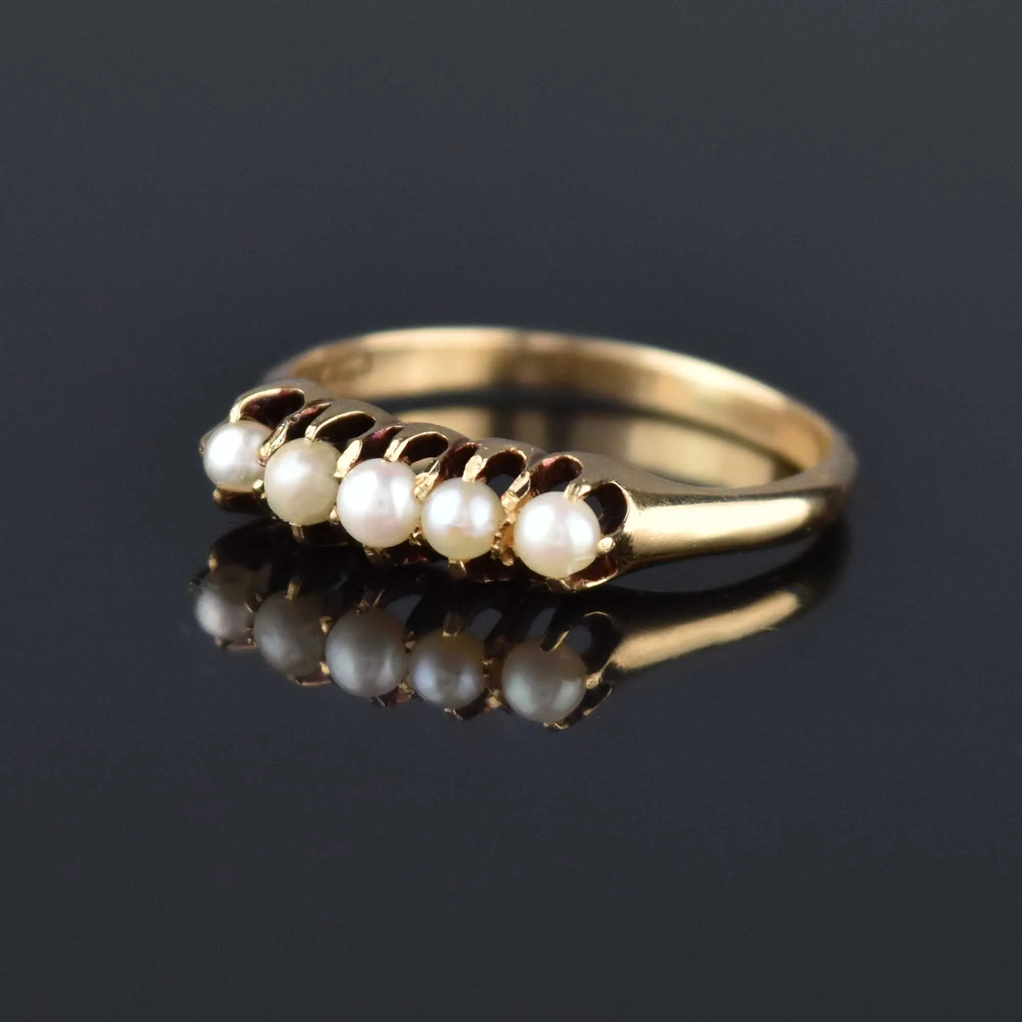 Edwardian 14K Gold Five Stone Pearl Ring