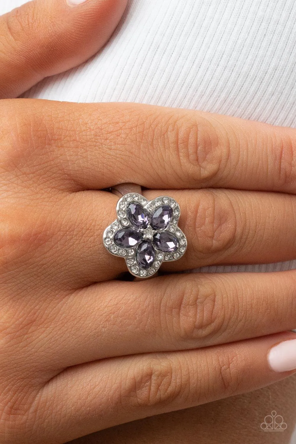 Efflorescent Envy Purple Rhinestone Flower Ring - Paparazzi Accessories