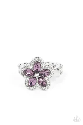 Efflorescent Envy Purple Rhinestone Flower Ring - Paparazzi Accessories