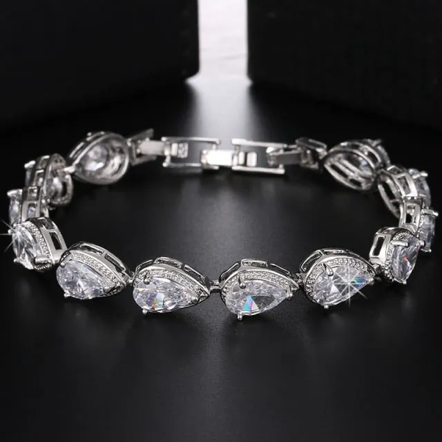 Elegant AAA Pear Cut CZ Zircon Tennis Charm  Bracelet