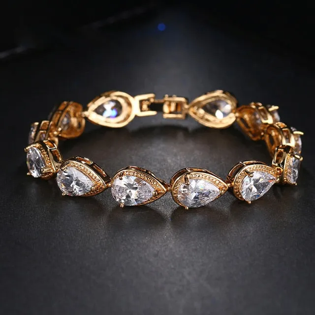 Elegant AAA Pear Cut CZ Zircon Tennis Charm  Bracelet