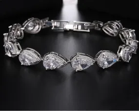 Elegant AAA Pear Cut CZ Zircon Tennis Charm  Bracelet