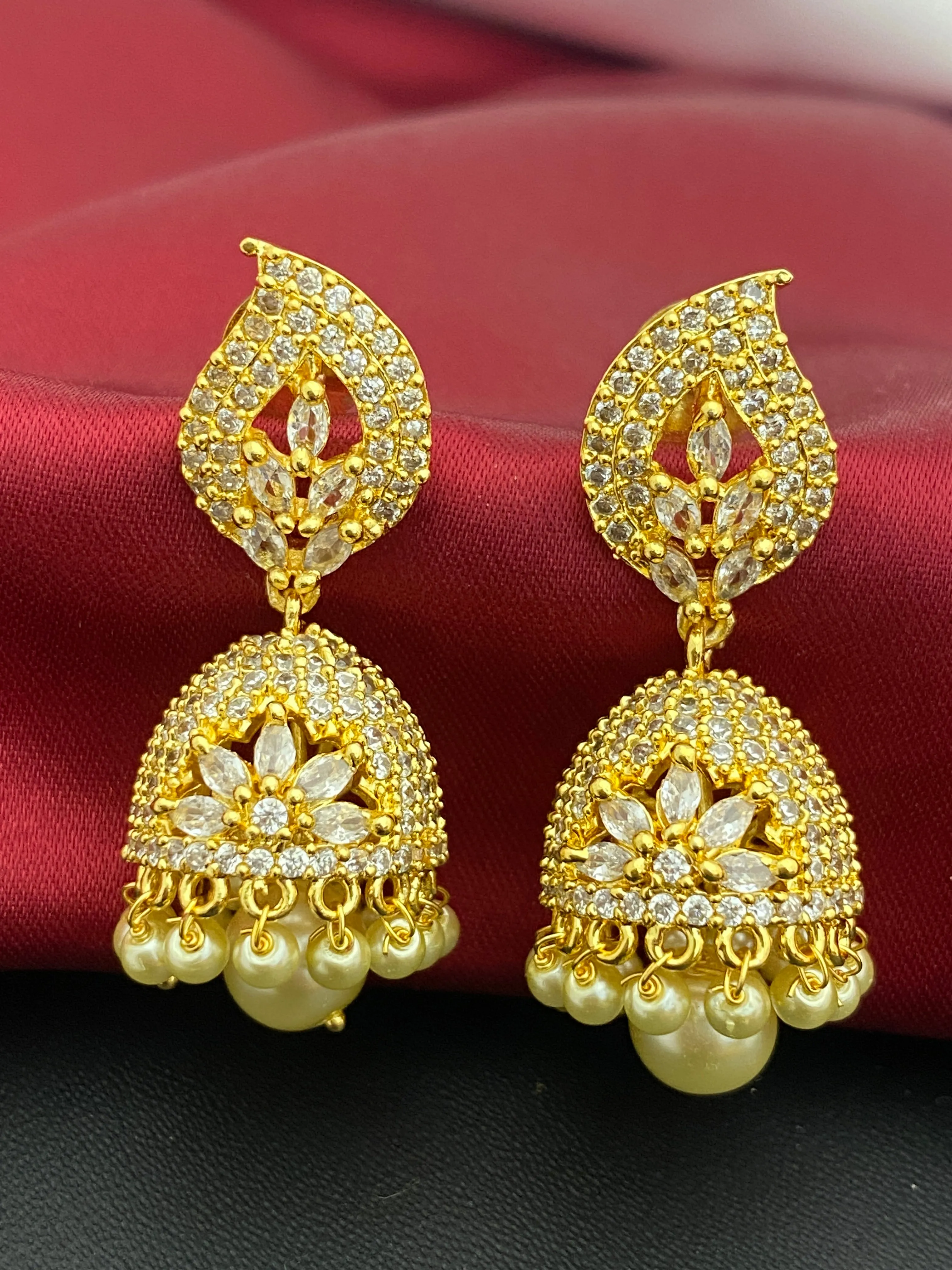 Elegant White Stoned Traditional Wear Jhumka Earrings