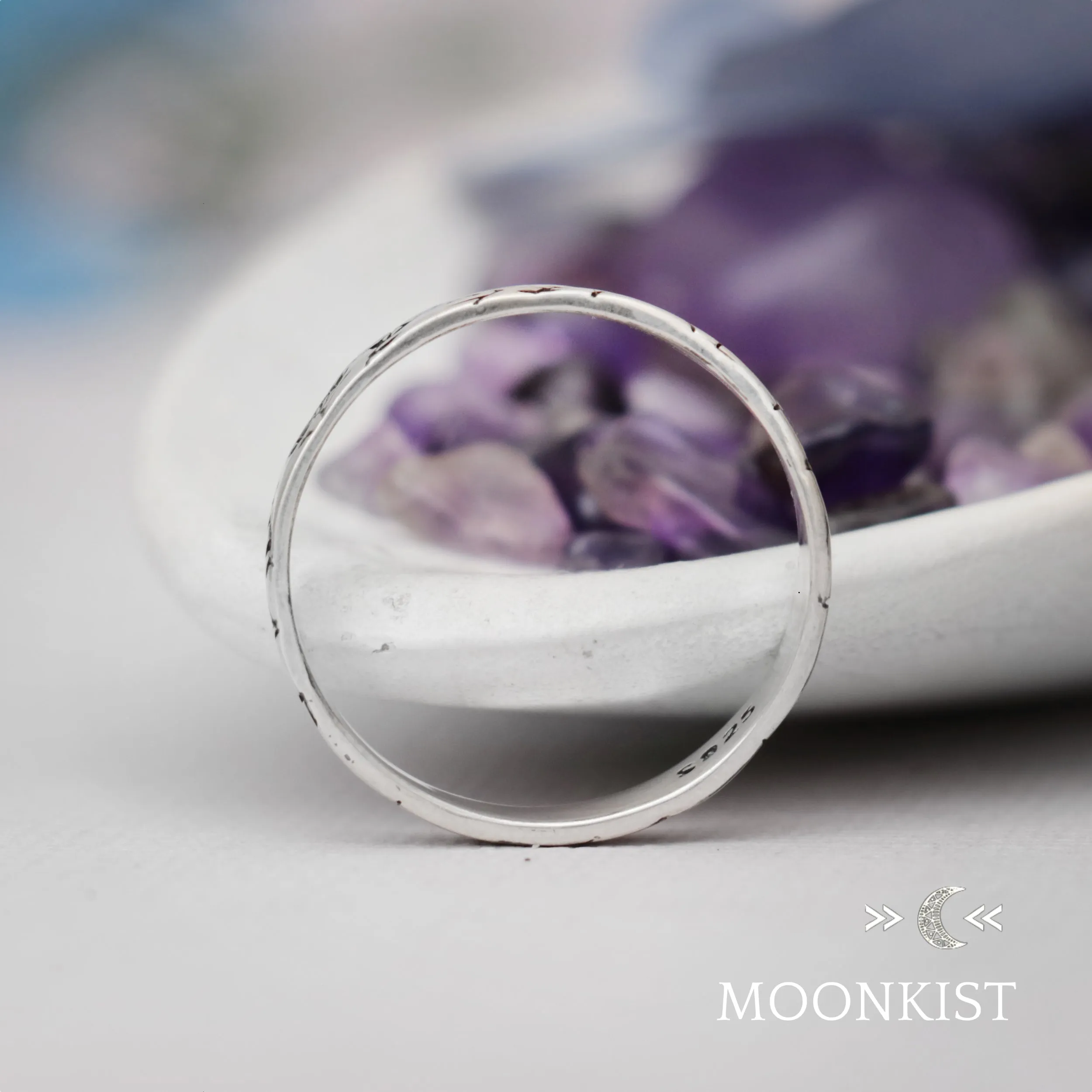 Engraved Flower Curved Sterling Silver Ring | Moonkist Designs