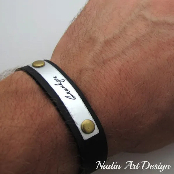 Engraved Handwriting Bracelet for Men - Personalized Gift