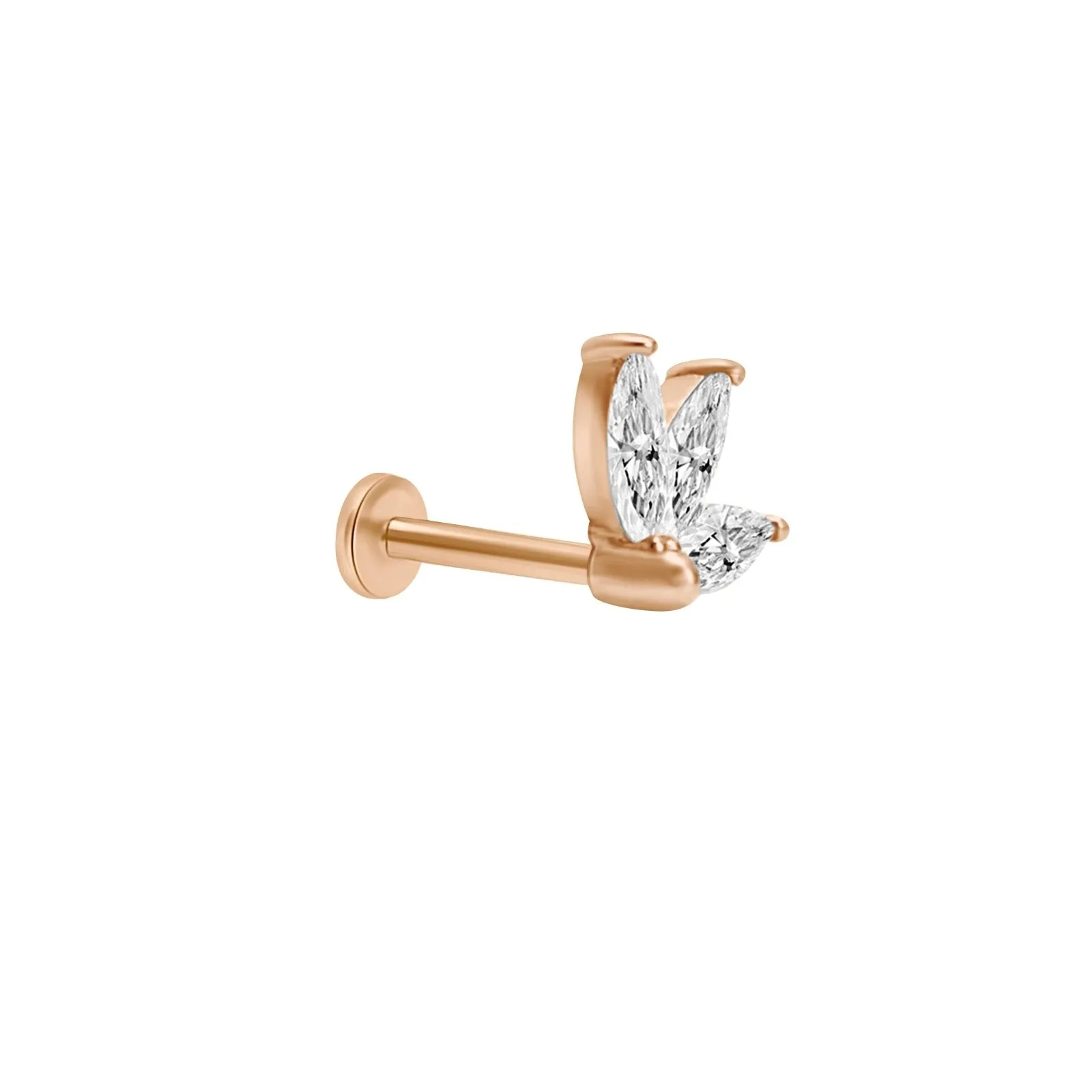 Engraved Lotus Marquise Cubic Zirconia Flat Back Stud