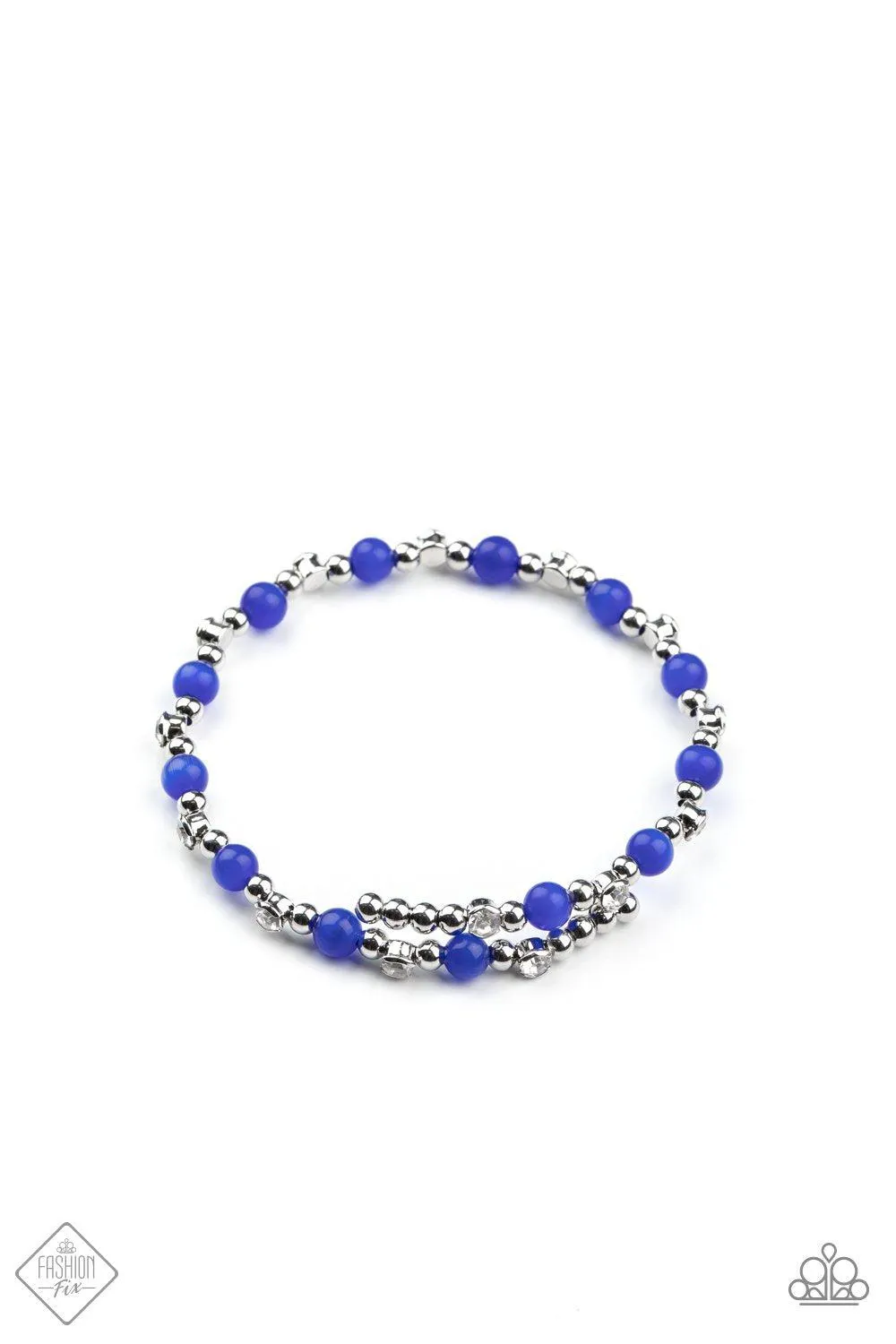 Ethereally Entangled Blue Cat's Eye Stone and Silver Coil Bracelet - Paparazzi Accessories