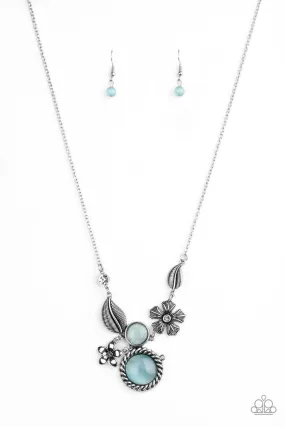 Exquisitely Eden Blue Cat's Eye and Flower Necklace - Paparazzi Accessories