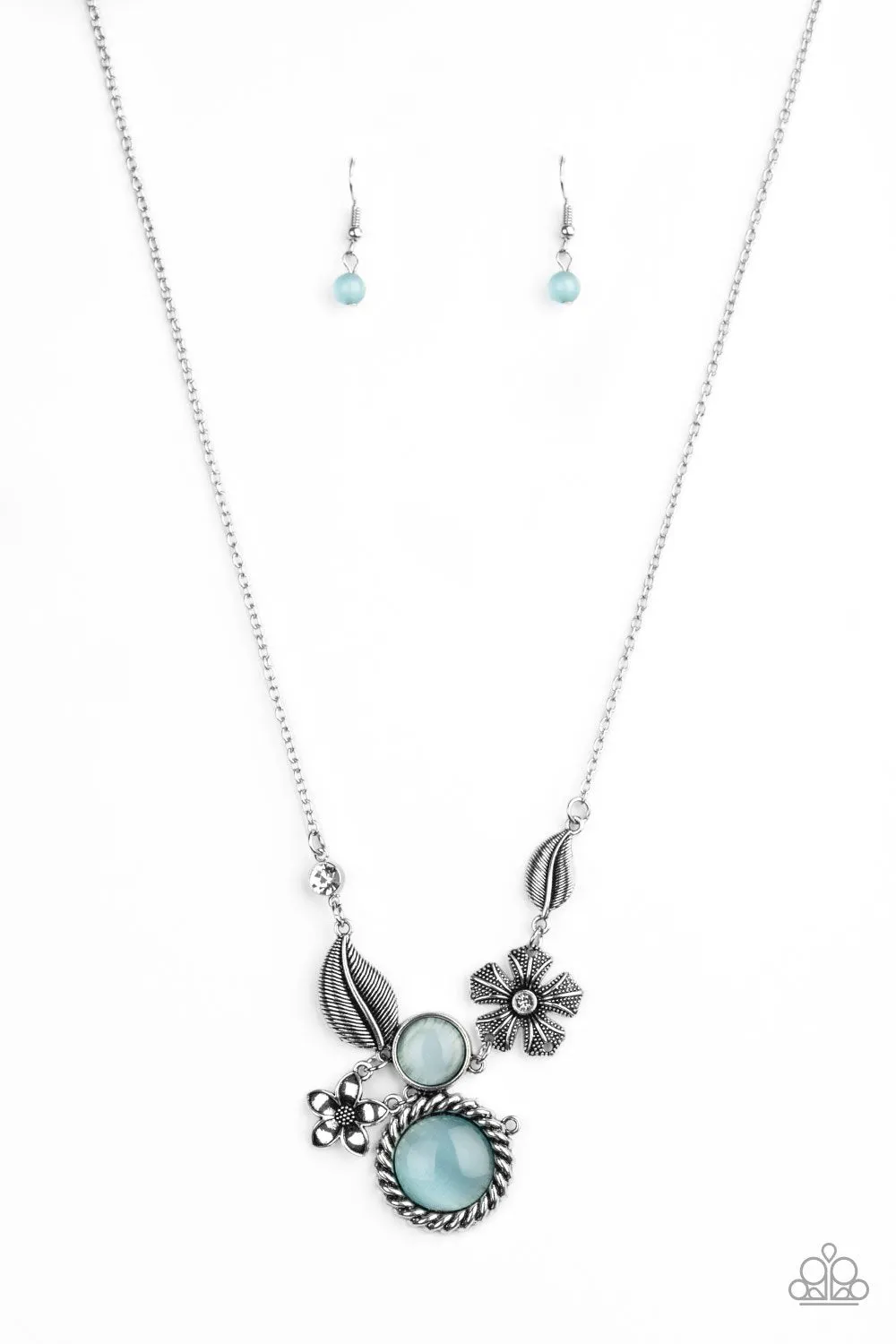 Exquisitely Eden Blue Cat's Eye and Flower Necklace - Paparazzi Accessories