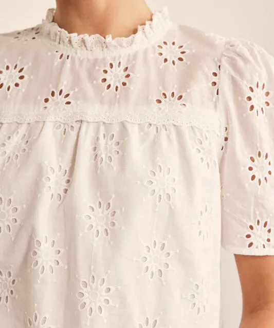 Eyelet Short Sleeve Top - Off White