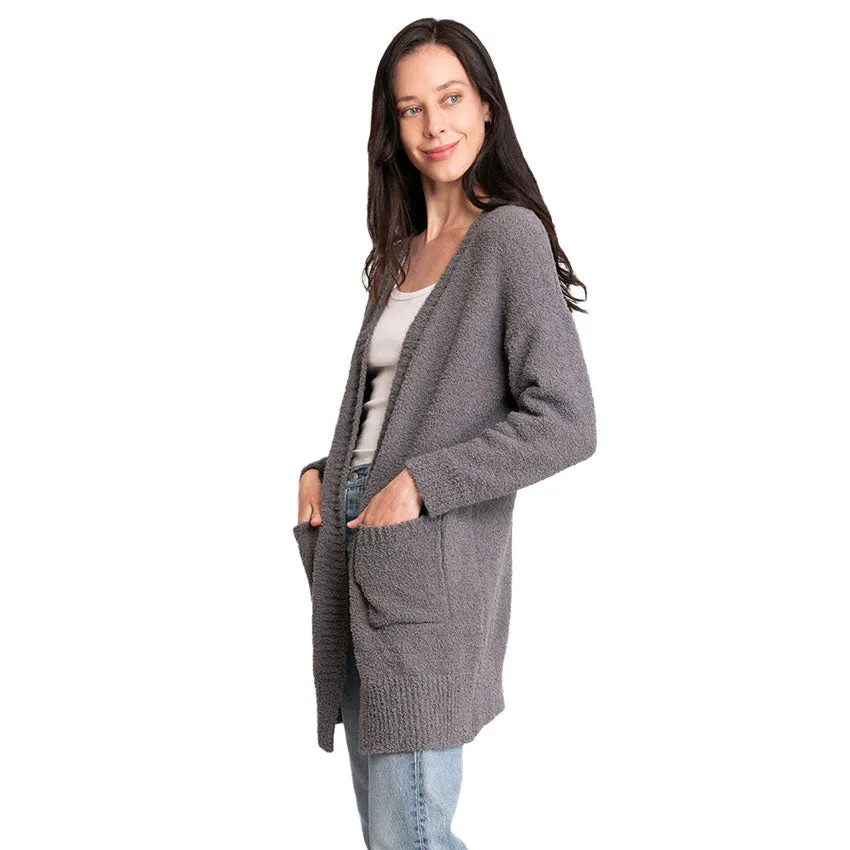 Fall Winter Solid Front Pocket Cardigan