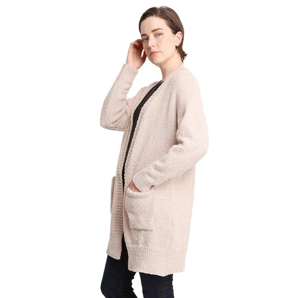 Fall Winter Solid Front Pocket Cardigan