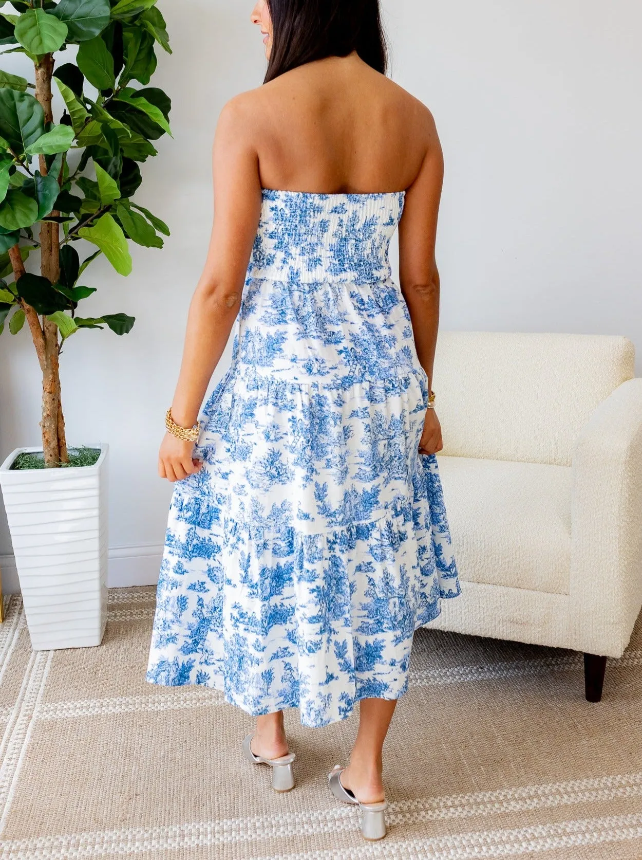 Francine Strapless Toile Print Dress