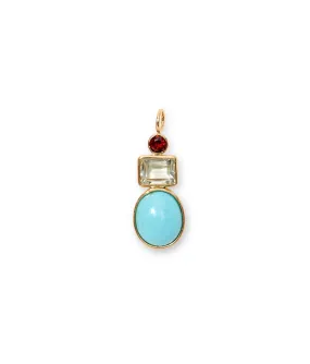 Garnet, Green Amethyst & Turquoise Cabochon 14k Gold Necklace Charm