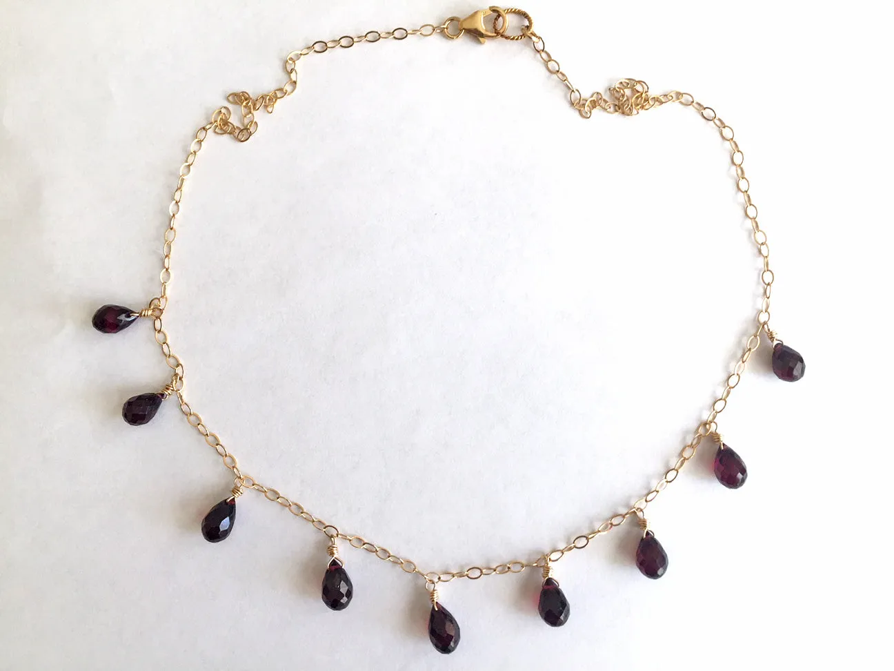 Garnet Necklace, Gold, Rose Gold or Silver