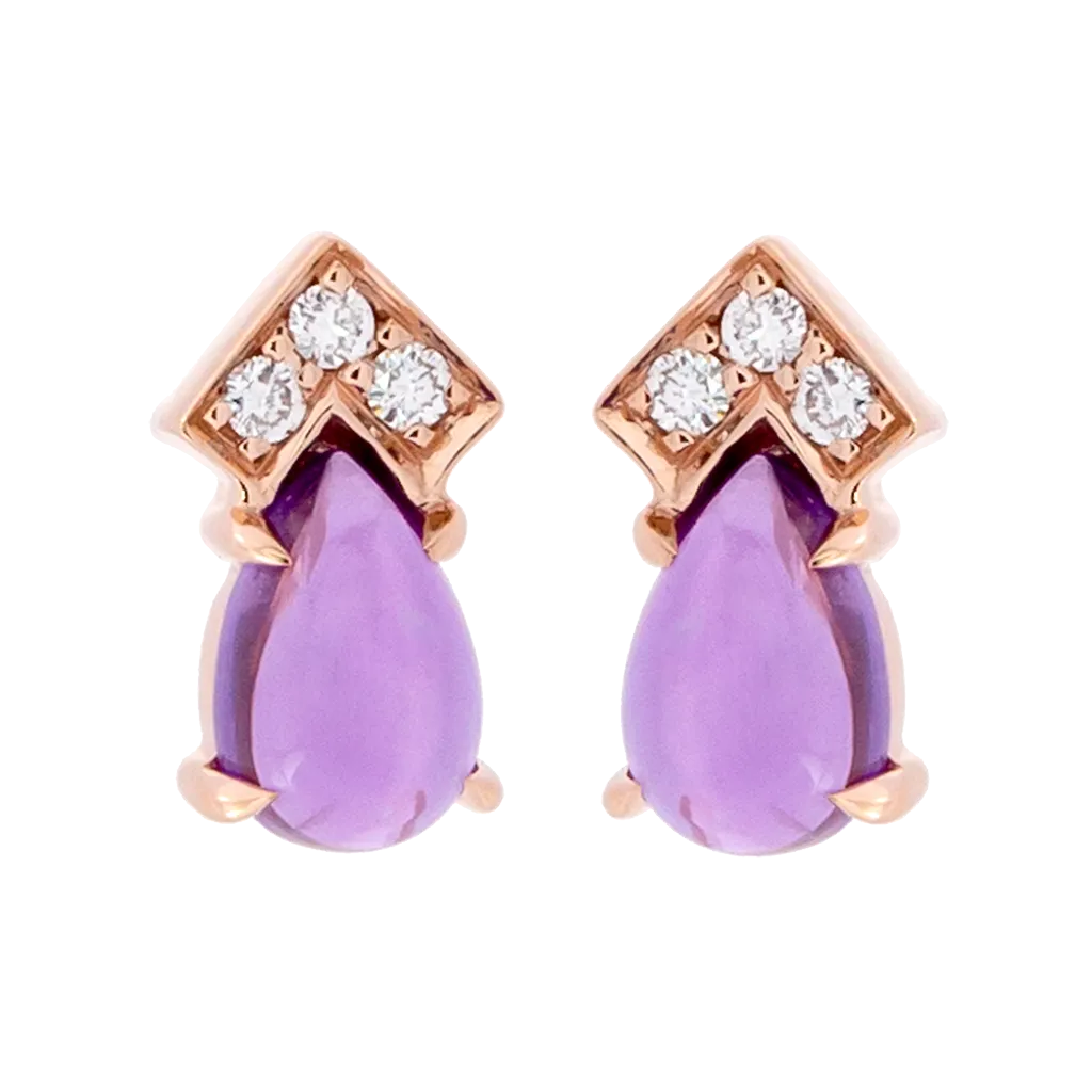 Geometric Amethyst & Diamond Pear Stud Earrings