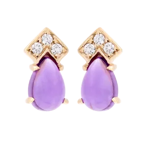 Geometric Amethyst & Diamond Pear Stud Earrings