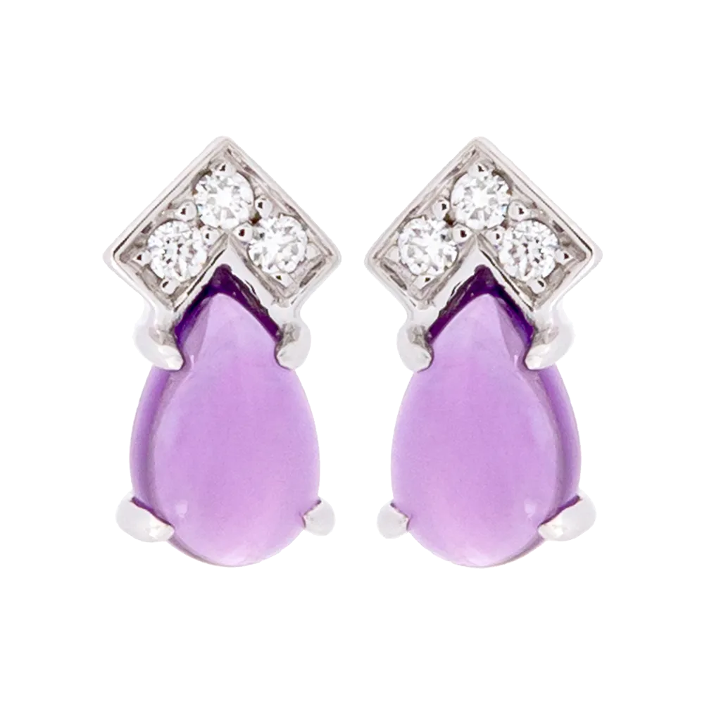 Geometric Amethyst & Diamond Pear Stud Earrings