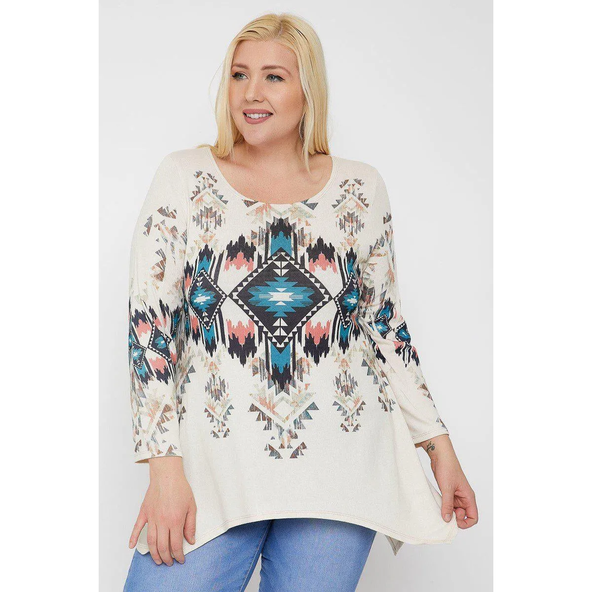 Geometric/tribal Sublimation Print Tunic Top