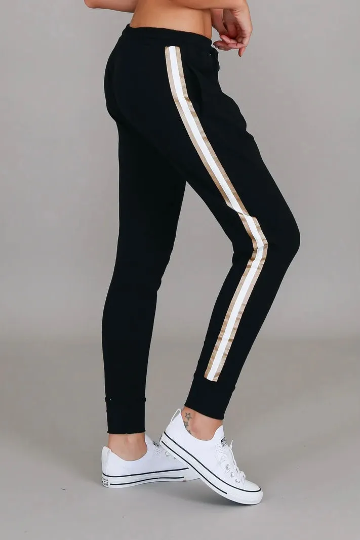 Gerry Side Stripe Jogger - Black White Gold