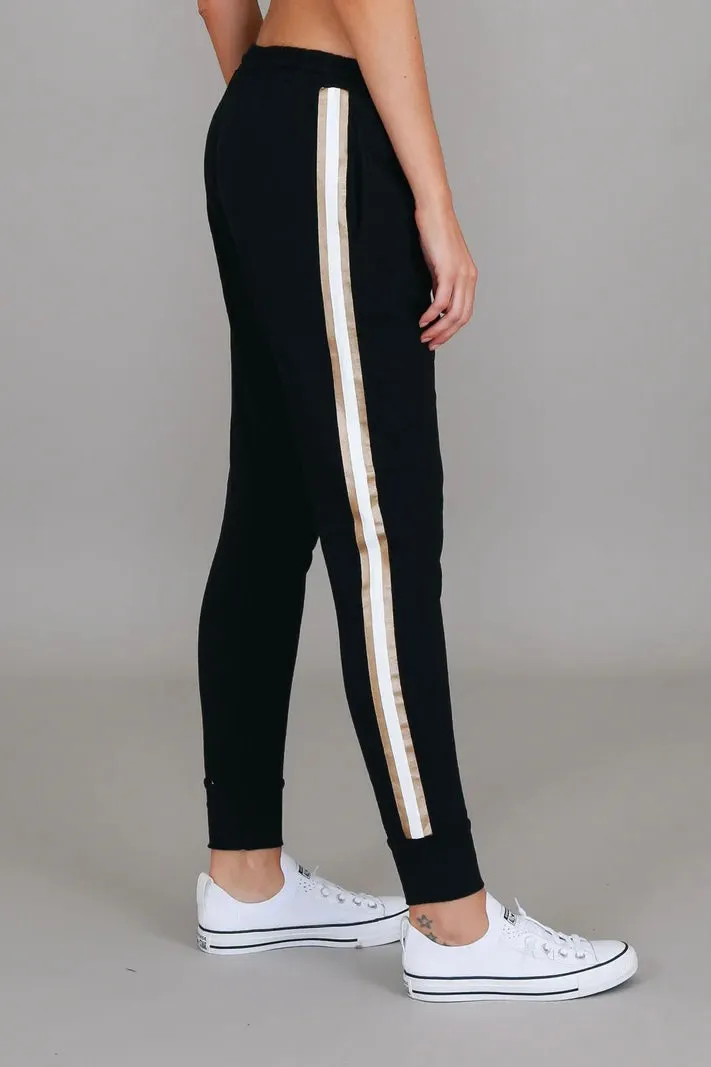 Gerry Side Stripe Jogger - Black White Gold