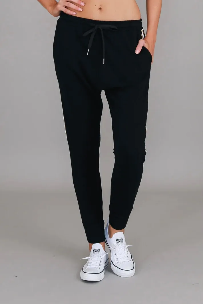 Gerry Side Stripe Jogger - Black White Gold