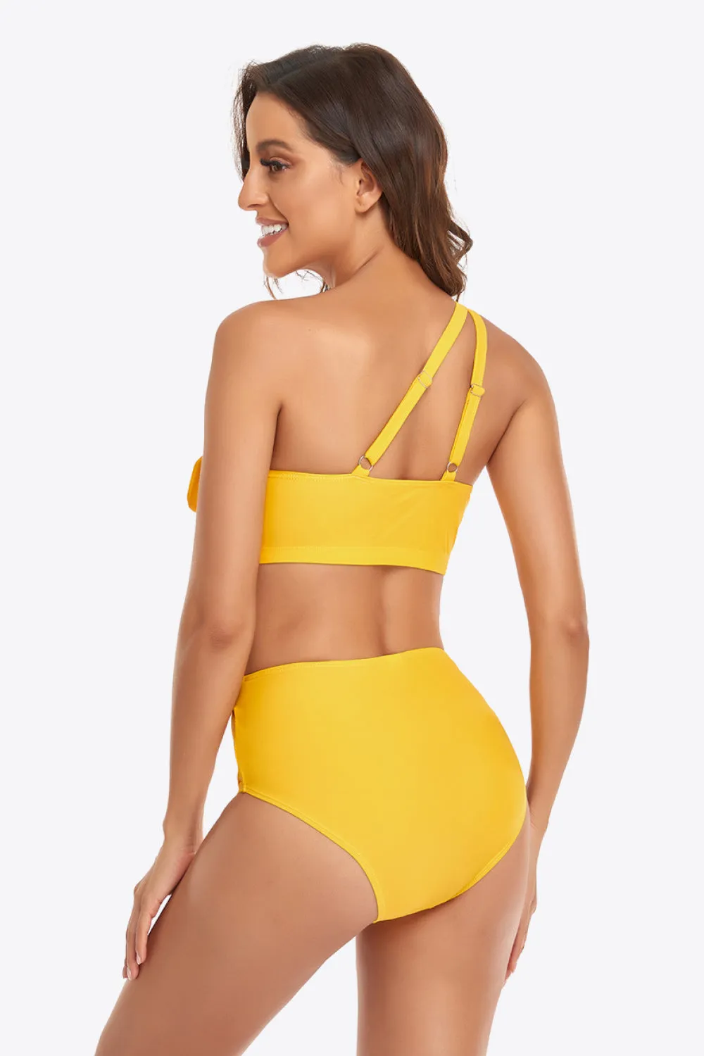 Gerüschtes One-Shoulder-Bikini-Set mit Schnalle