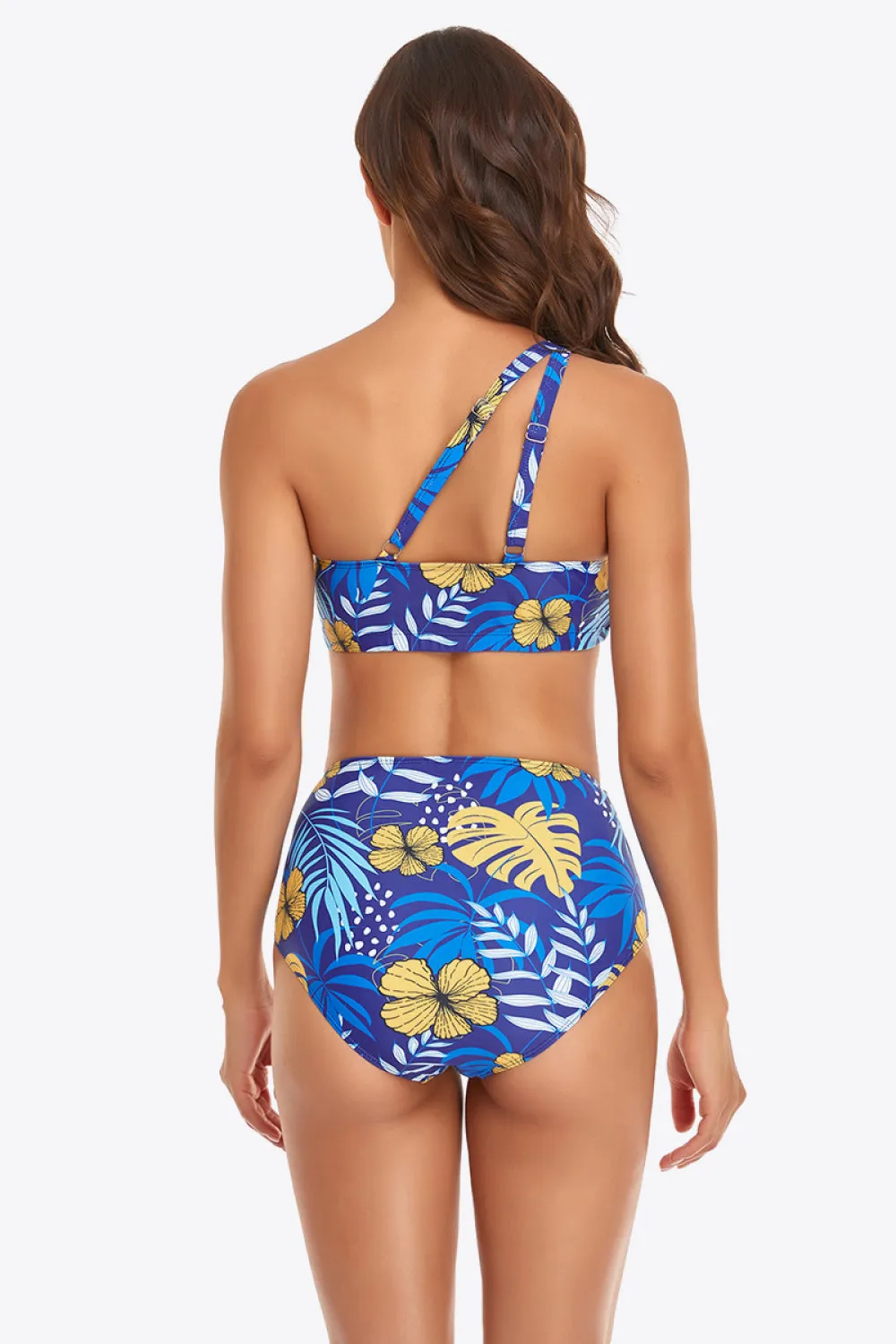 Gerüschtes One-Shoulder-Bikini-Set mit Schnalle